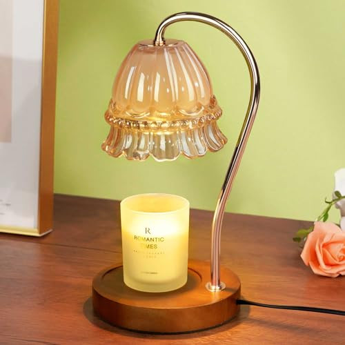 Glass Candle Warmer Lamp with Timer, Flower Candle Warmer Lamp, Birthday Gifts for Women, Mom, Female Friend, Candle Lamp Warmer Gifts, Electric Dimmable Candle Warmer, Vintage Home Decor, Amber | Amazon (US)