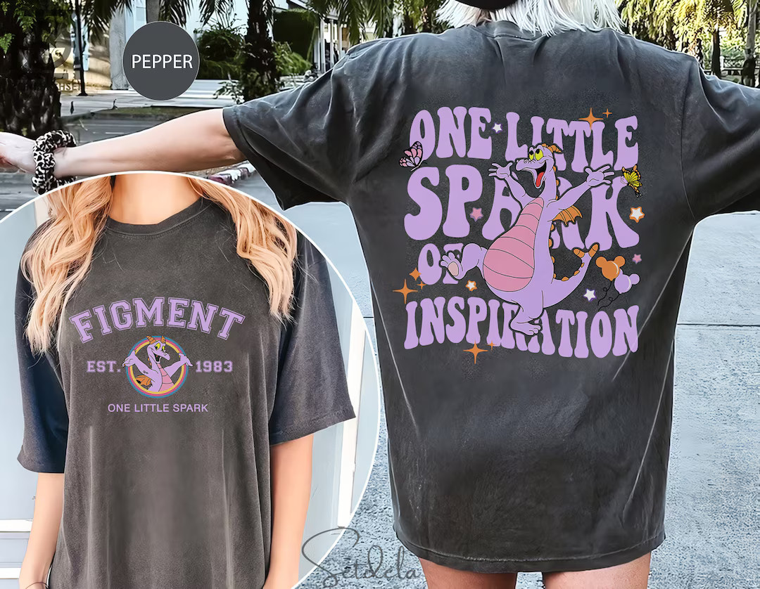Figment Dragon One Little Spark Embroidery Comfort Colors Shirt, Figment Shirt, Embroidered Shirt... | Etsy (US)