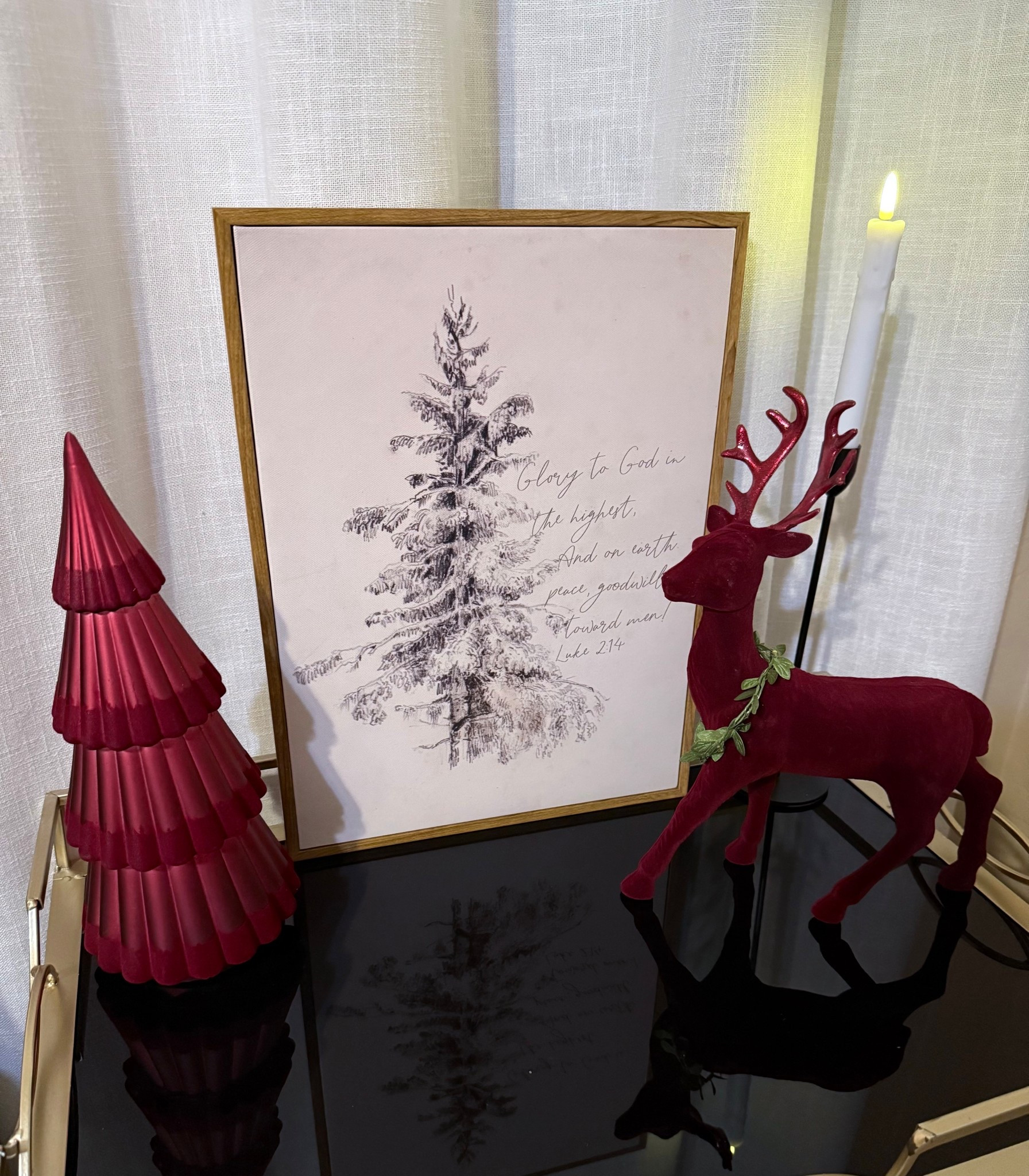 A few of my favorite things about this holiday season are these burgundy decorations and the vintage print Christmas tree Scripture. All very affordable. 



#christmasdecor #christmastree #holidaydecor 

#LTKHome #LTKGiftGuide #LTKHoliday #LTKCyberWeek
