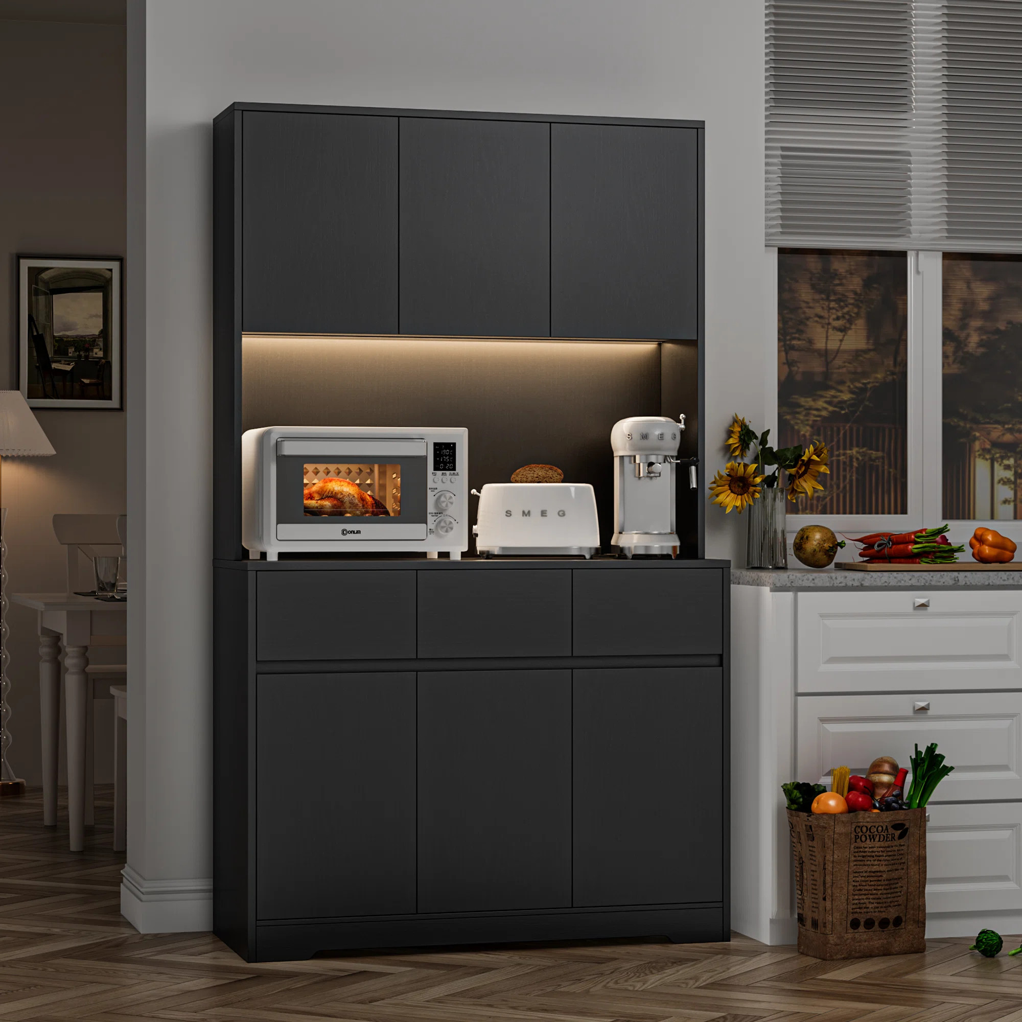 Aybike 71" Kitchen Food Pantry with Charge Station, LED Light, Adjustable Shelves, Storage Cabine... | Wayfair North America