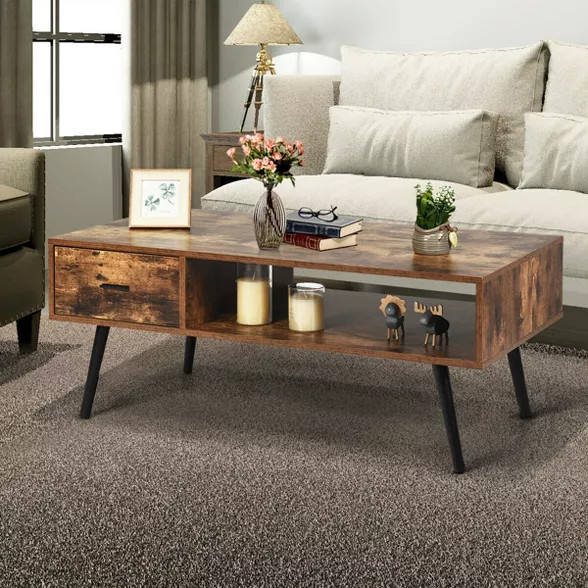 Costway Retro Coffee Table Mid Century Modern Living Room Furniture w/Open Storage Shelf | Target
