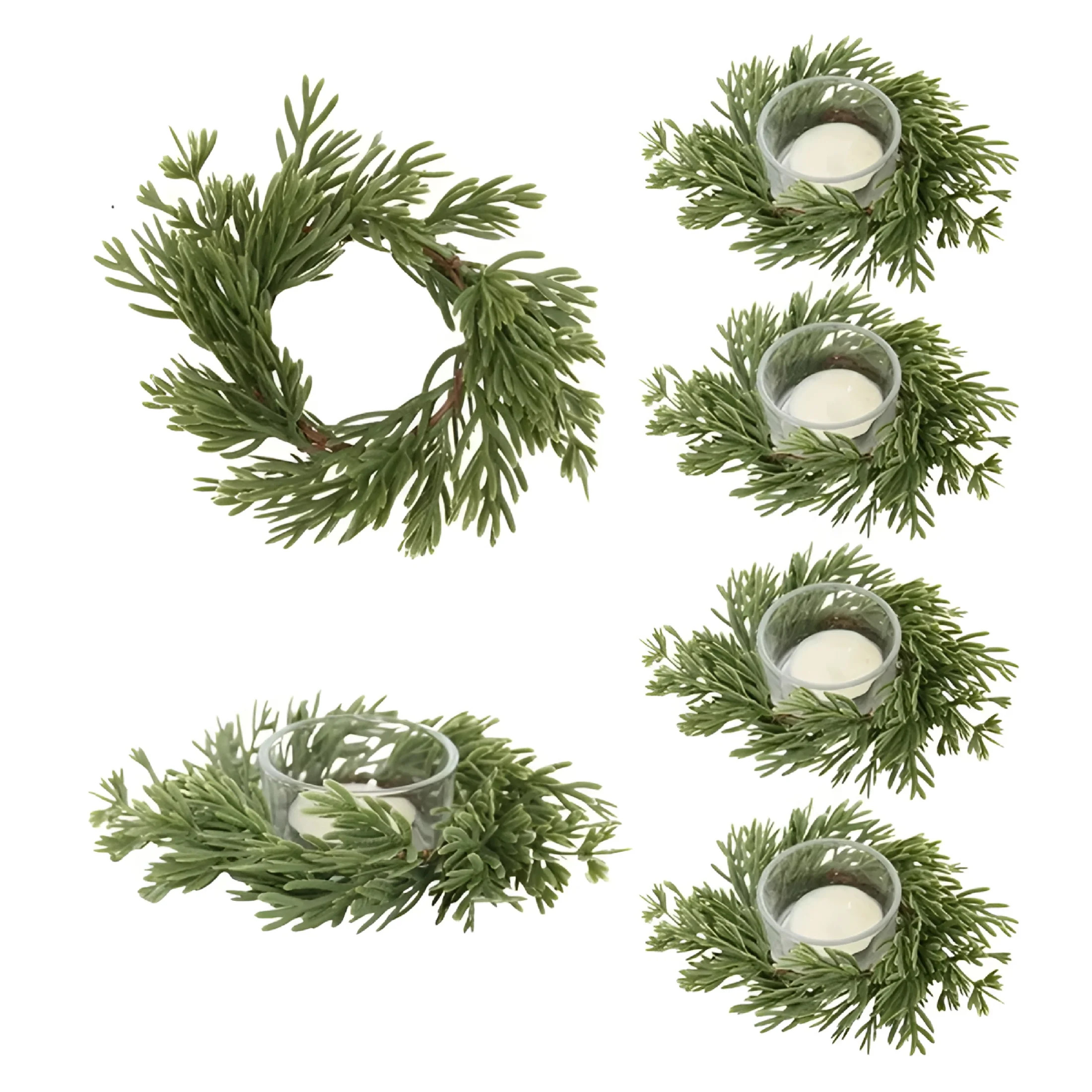 ACDANC 6 Pcs Christmas Napkin Rings Mini Wreath Pine Garland Artificial Pine Branches Candle Ring... | Walmart (US)