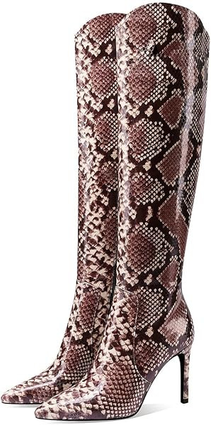 JANSEVEN Snakeskin Knee High Boots for Women Snake Skin Tall Boot with Stiletto High Heel Brown P... | Amazon (US)