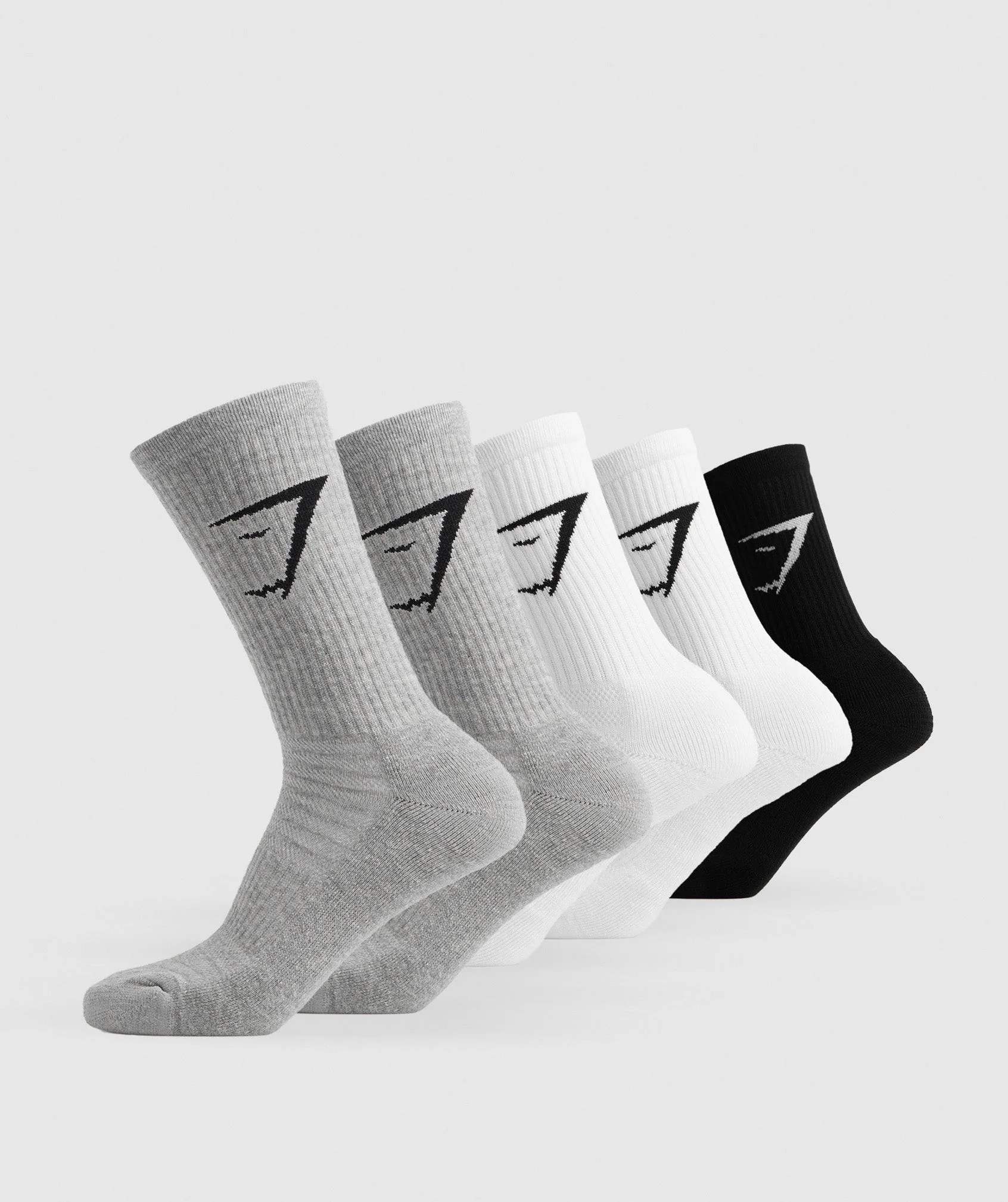 Gymshark Crew Socks 5pk - White/Black/Light Grey Marl | Gymshark US