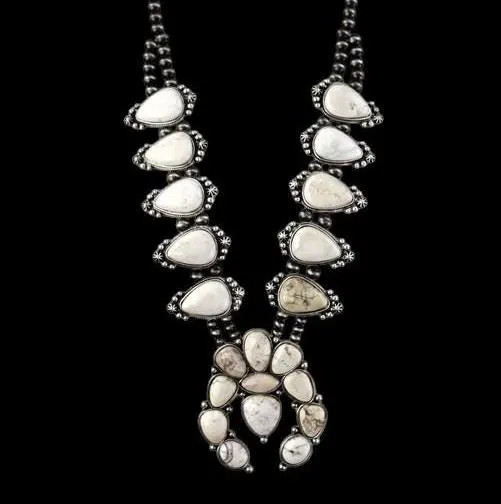 Full Squash Blossom Natural White Turquoise Necklace | Etsy (Global)