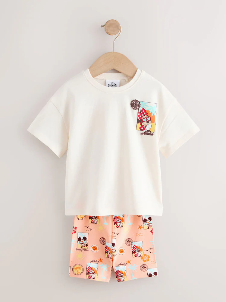 Ecru White Beach Minnie Mouse Cycle Shorts Set (3mths-7yrs) | Next US