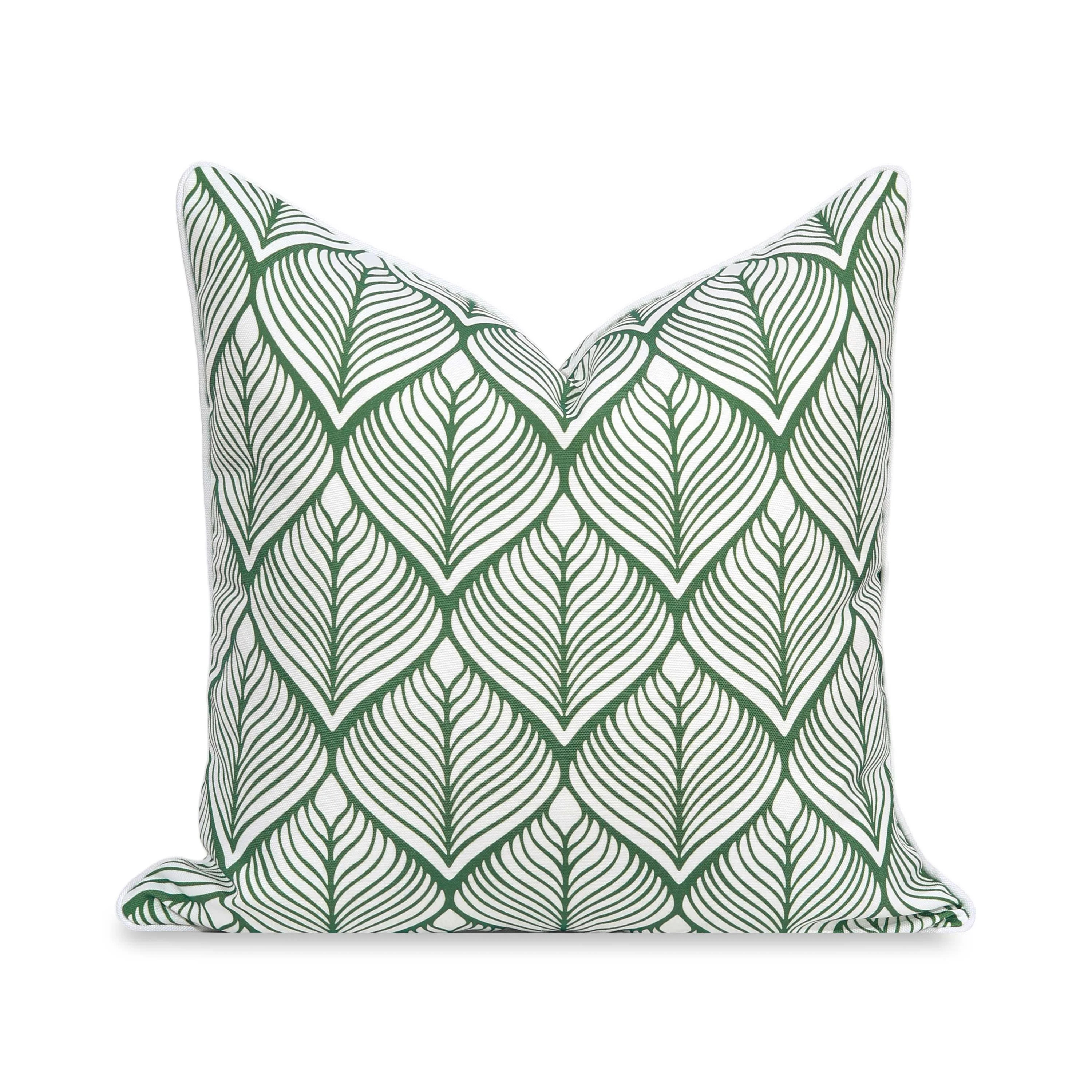 Coastal Indoor Outdoor Throw Pillow Cover Only, Geometric Leaves, Green, 20 | Hofdeco