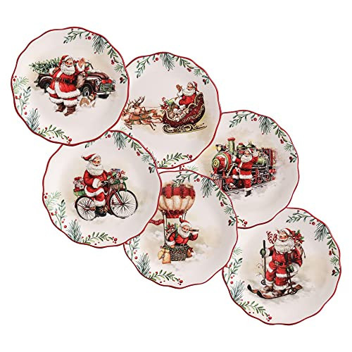 Bico Santa On The Way Scalloped Appetizer Plates Set of 6, 6 Inch Small Ceramic Dessert Plates for Snacks, Salad, Tablescape, Microwave and Dishwasher Safe, Gift for Housewarming and Thanksgiving | Amazon (US)