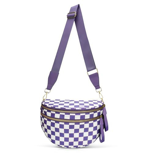 Checkered Crossbody Bag Bum Bags for Women, Spacious Nylon Fanny Packs Belt Wallet (purple checkered) | Amazon (US)