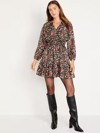 Waist-Defined Long-Sleeve Mini Dress for Women | Old Navy (US)