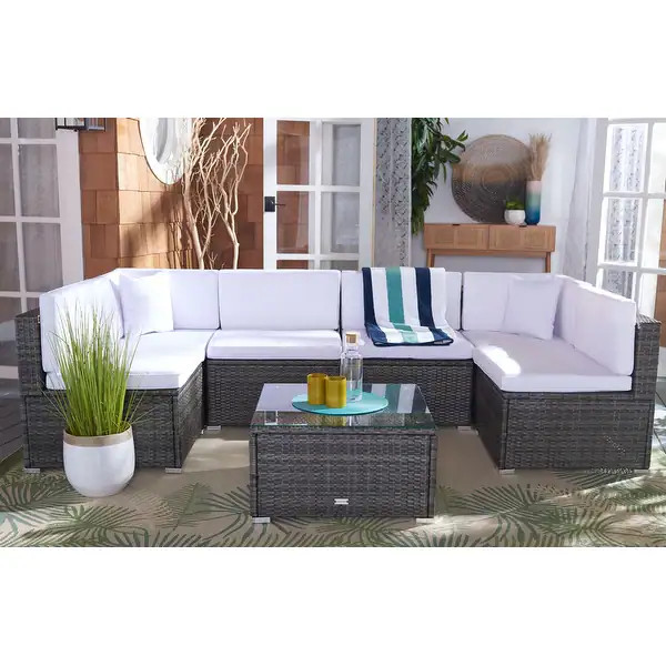 SAFAVIEH Outdoor Living Diona Patio Sectional Set - Natural/White | Bed Bath & Beyond