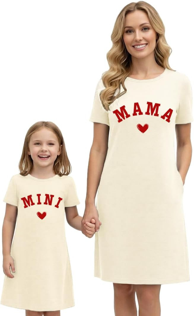 Mommy and Me Dresses Mom Daughter Matching Dress with Pockets Mama Mini Short Sleeves Sundress | Amazon (US)