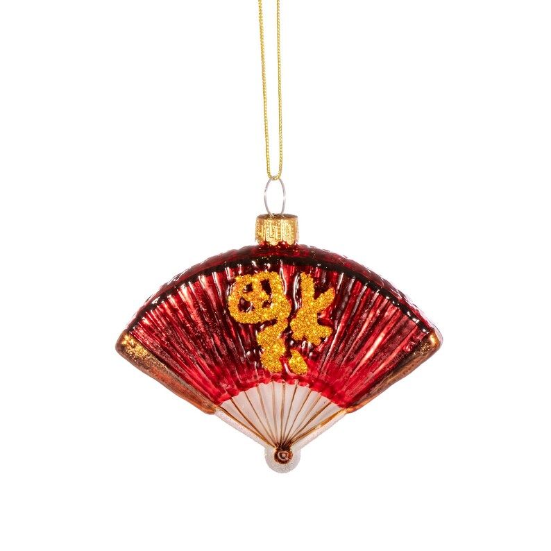 Red Gold Chinese Fan Glass Christmas Tree Decoration Festive - Etsy UK | Etsy (UK)