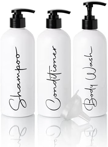 Alora 32oz Reusable Shampoo and Conditioner Bottles - Set of 3 - Permanent Stylish Labels - Pump Bot | Amazon (US)