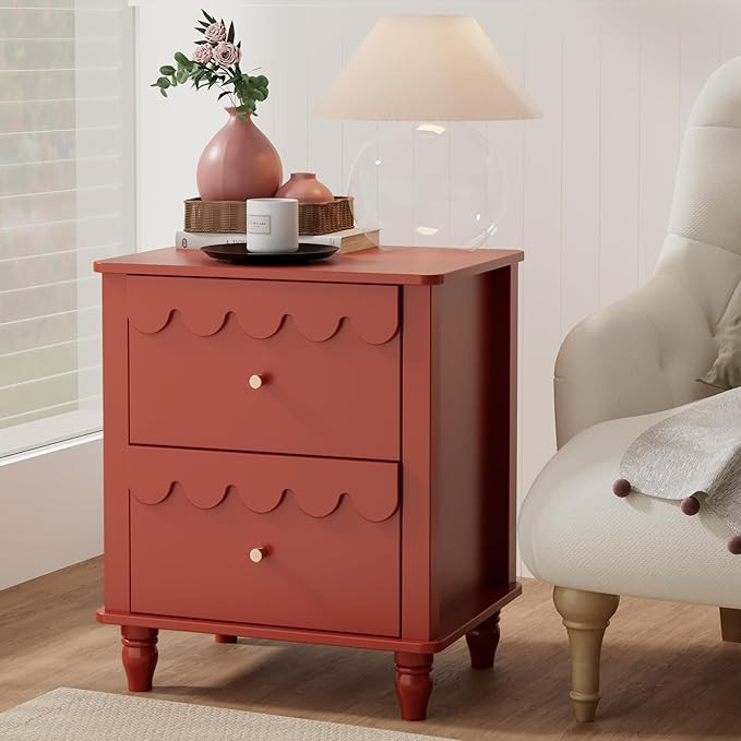 Anbuy Red Nightstand with Petal Pattern, Modern Night Stand with 2 Drawers for Bedroom, Side End ... | Amazon (US)