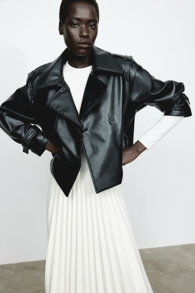 Coated trench-look jacket - Black - Ladies | H&M GB | H&M (UK, MY, IN, SG, PH, TW, HK)