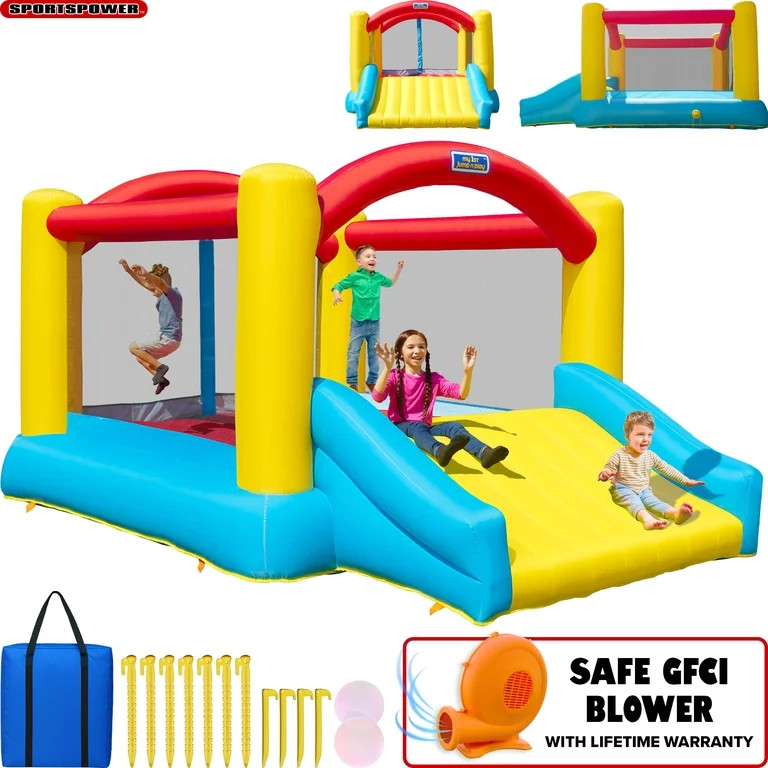 Sportspower inflatable bounce house with slide for kids, indoor outdoor bouncy castle jumper, blo... | Walmart (US)