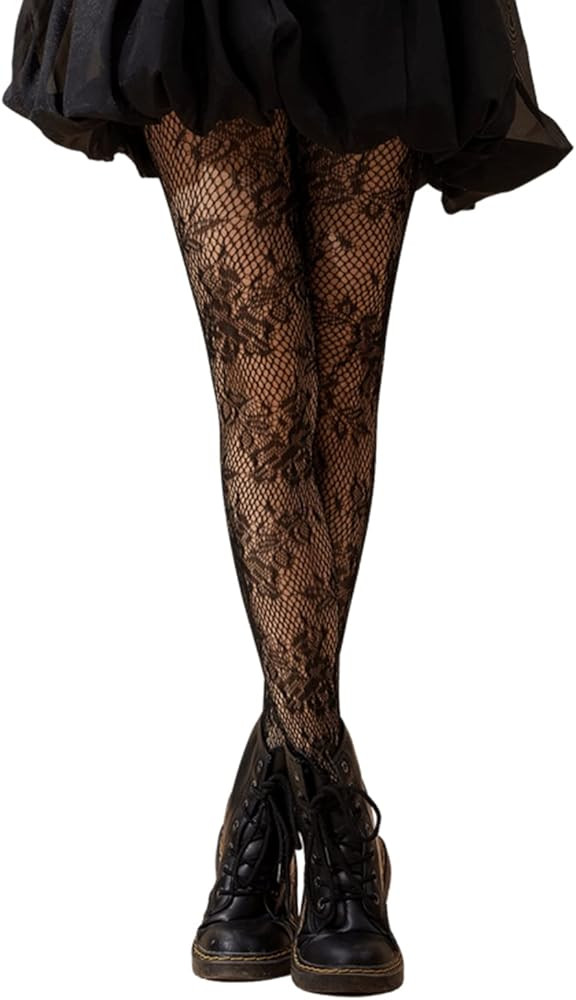 SHENHE Women's Patterned Fishnet Tights High Waist Pantyhose Floral Stockings | Amazon (US)