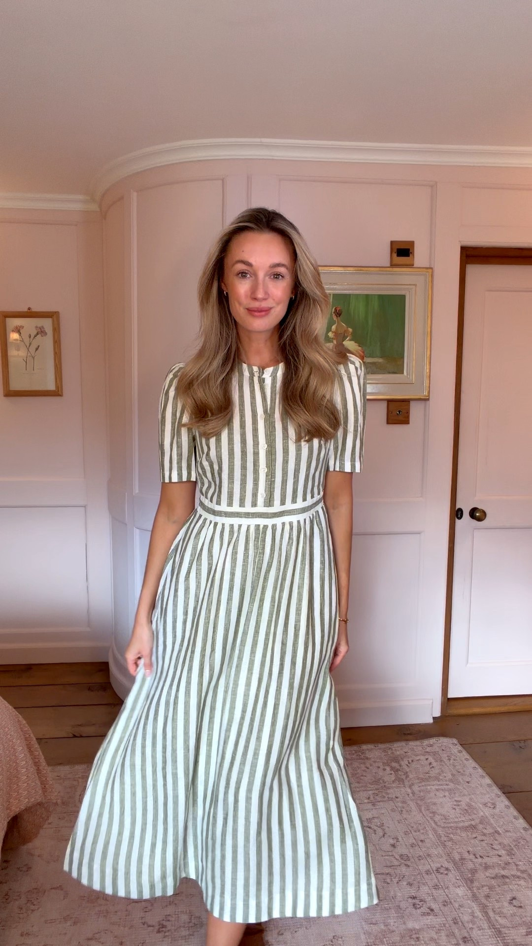 My go to dress for spring styling 🫶🏼 Midi, stripe linen dress from Boden new in on the highstreet 🤍 classic and elegant wardrobe for spring. 

#LTKspring #LTKdresses #LTKuk