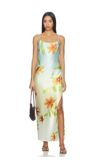MILLY Lily Floral Satin Dress in Baby Blue. - size 12 | Revolve Clothing (Global)
