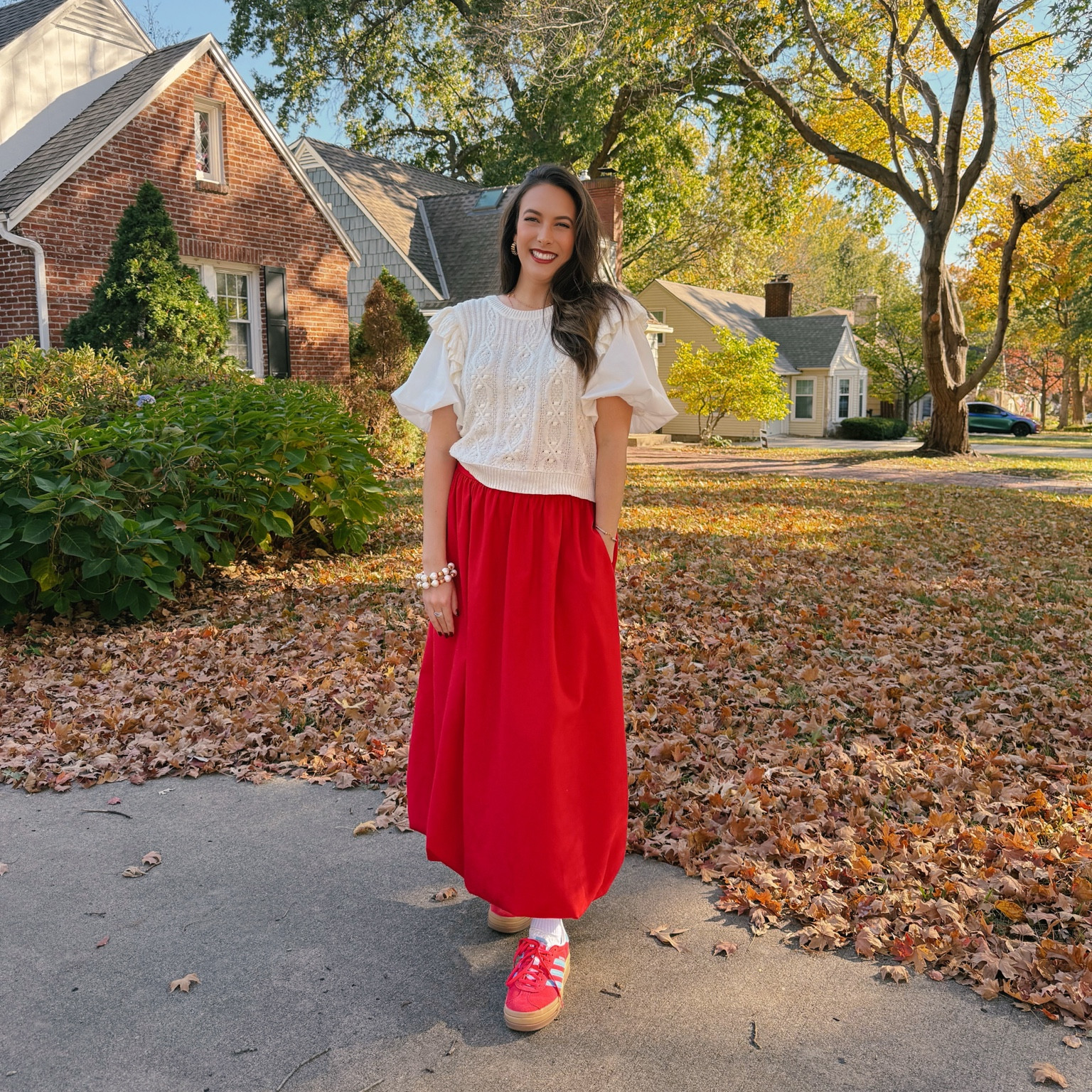 Christmas shopping outfit! 🎄 In love with this bubble maxi skirt and my Adidas Gazelles! Both I was inspired by @katieannemach to get! She has them both in different colors! Paired it with a cozy white knit sweater, though I wanted to style it with my cropped green sweater top…but couldn’t find it in time. Ended up perfect anyway!
.
.
#kansascity #kansascityblogger #kansascitymom #toddlermom
Christmas outfit | bubble maxi skirt | Adidas Gazelles | holiday shopping | white knit sweater | cozy winter style | casual chic | holiday vibes | effortless look | winter outfit inspo | KC fashion | festive season style | street style | comfy & chic

#LTKStyleTip #LTKHoliday #LTKSeasonal