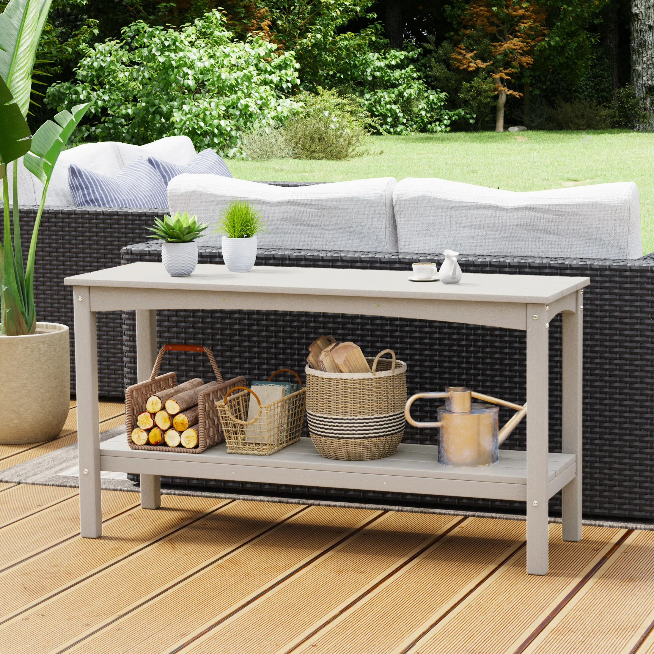 Westin Furniture Otto Outdoor Two Shelf Console Table, Sand | Ashley