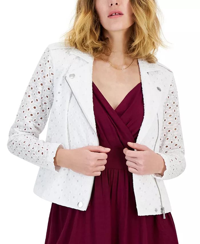 I.N.C. International Concepts Women's Cotton Eyelet Moto Jacket, Created for Macy's - Macy's | Macy's