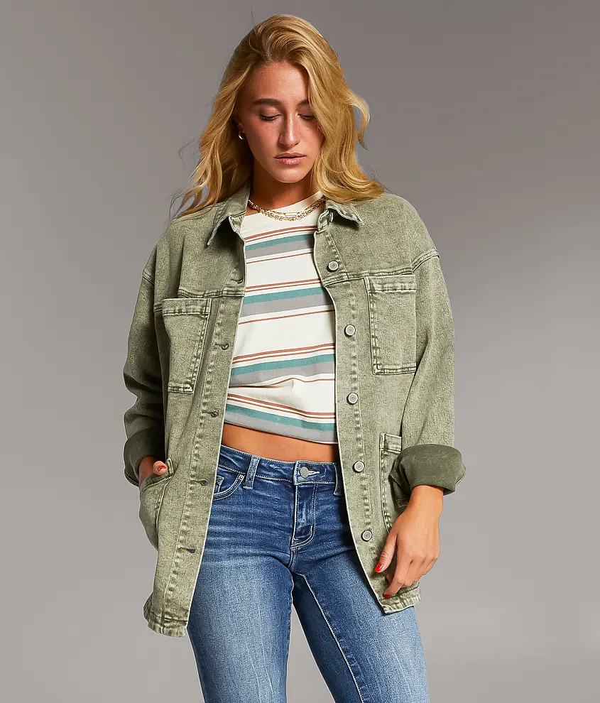 Washed Denim Barn Stretch Jacket | Buckle
