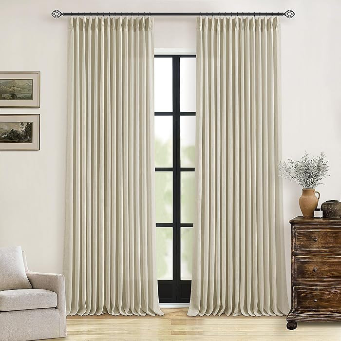 Linen Flax Curtains Pinch Pleated Linen Curtains 2 Panels Living Room Bedroom Memory Training Sem... | Amazon (US)