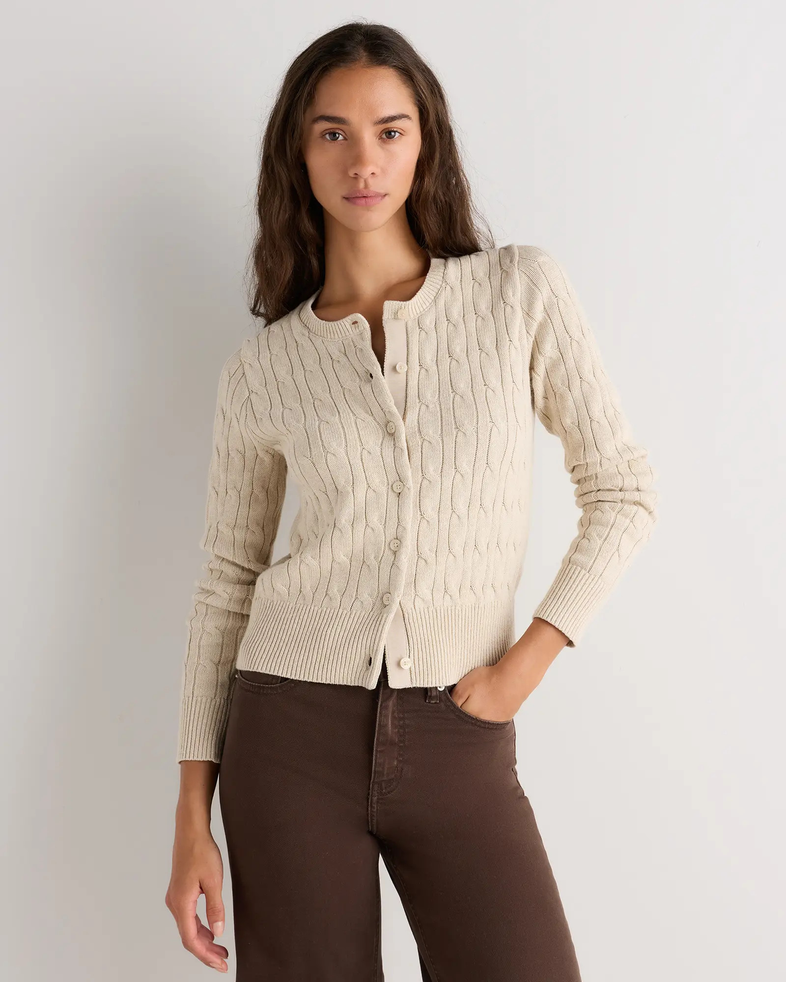 100% Organic Cotton Cable Crew Cardigan | Quince