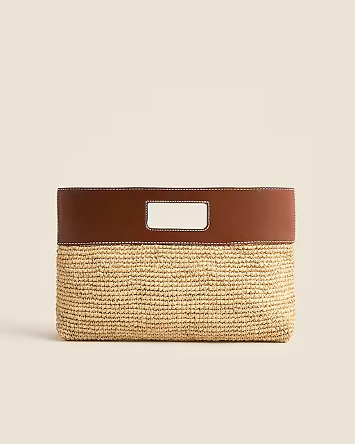 Handknotted raffia rectangular clutch with leather handles | J. Crew US