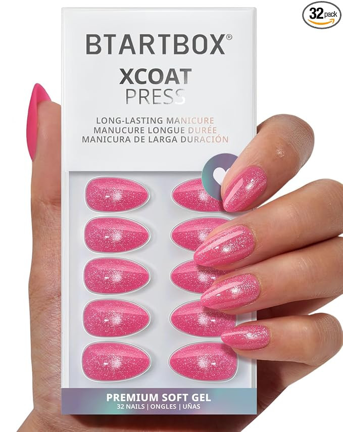 BTArtbox Press On Nails, Watermelon Slush, Neon Pink Cateye XS Almond 32Pcs | Lamp-Curable 4-Week... | Amazon (US)