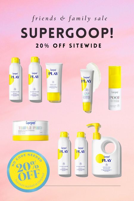Run, Supergoop is on SALE☀️🙌🏻!! This is our absolute favorite sunscreen and a summer essential in our house. Get 20% off for a limited time only.

// No promo code needed. Discount applied at checkout.

My order:
Beach Day Set -18fl oz
Beach Day Set - 5.5fl oz
Poof Part Powder
Lip Balm Mint x 2

&&.. this lasts our family of 4 all summer long and then some!

 #summeressentials #sunscreen #beautylover #beautyproduct #vacationessentials #ltkfind #ltkbeauty #ltksalealert #liketoknowit #liketkit

#LTKBeauty #LTKSwim #LTKSaleAlert