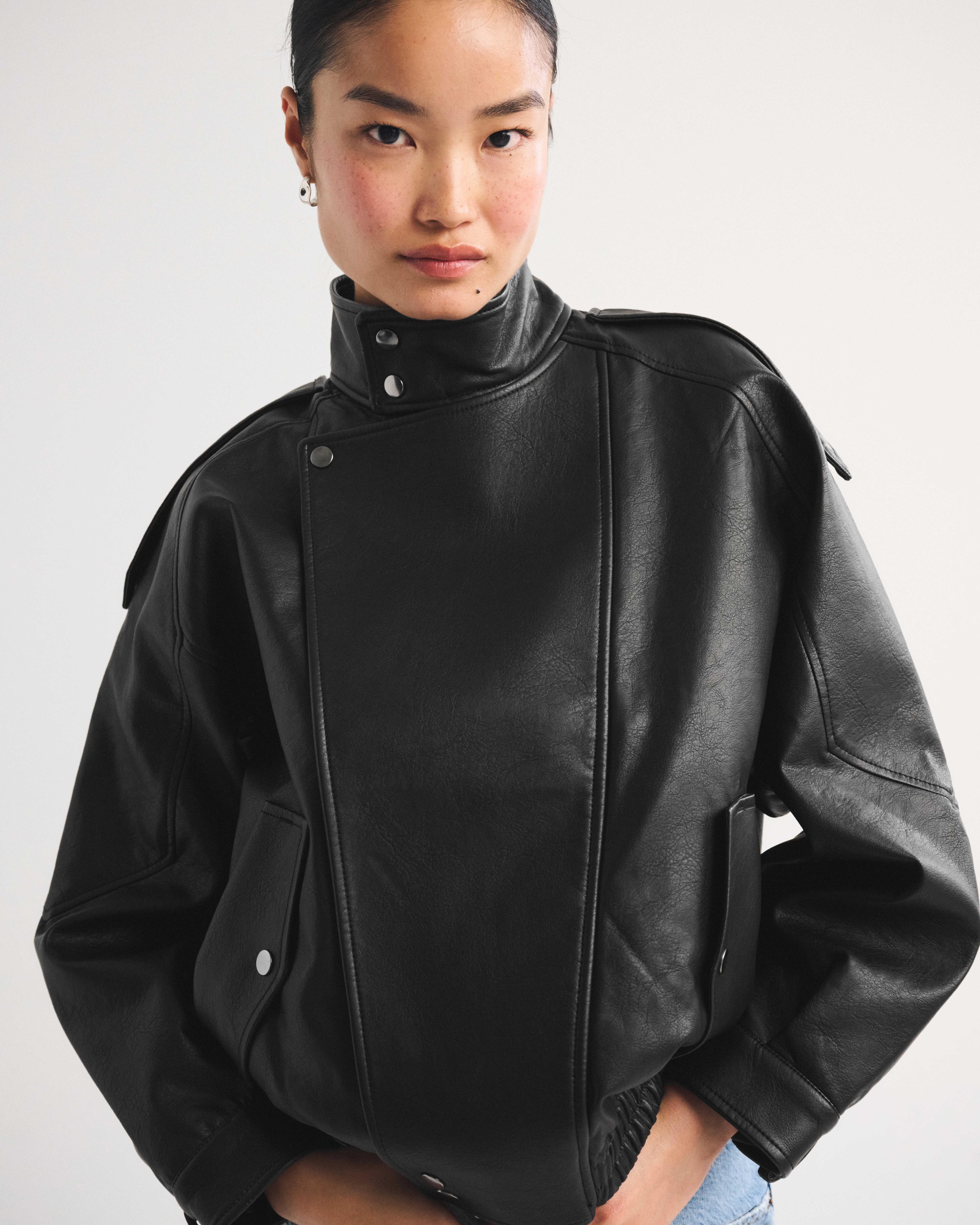 A&F West Village Vegan Leather Bomber Jacket | Abercrombie & Fitch (US)