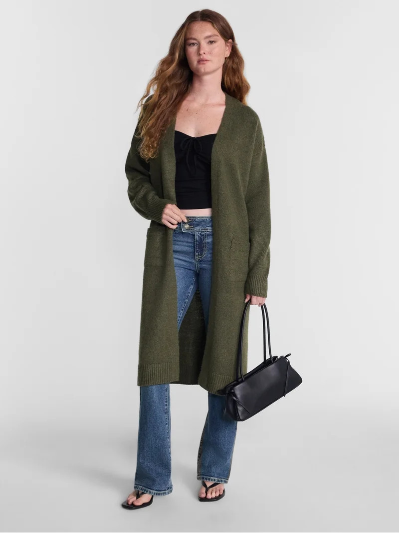 No Boundaries Open Front Duster Cardigan Sweater, Midweight, Women's XXS-XXL | Walmart (US)