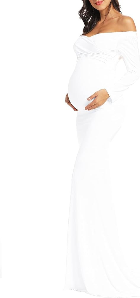 Off Shoulder Mermaid Maternity Gown for Photoshoot/Slim Fit Long Sleeve Maternity Maxi Dress Baby... | Amazon (US)