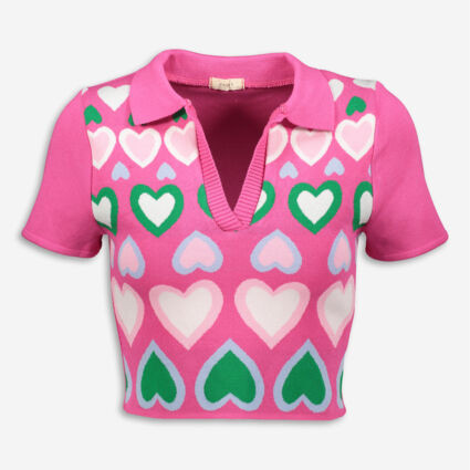 Pink Love Heart Knit Polo Top | TK Maxx