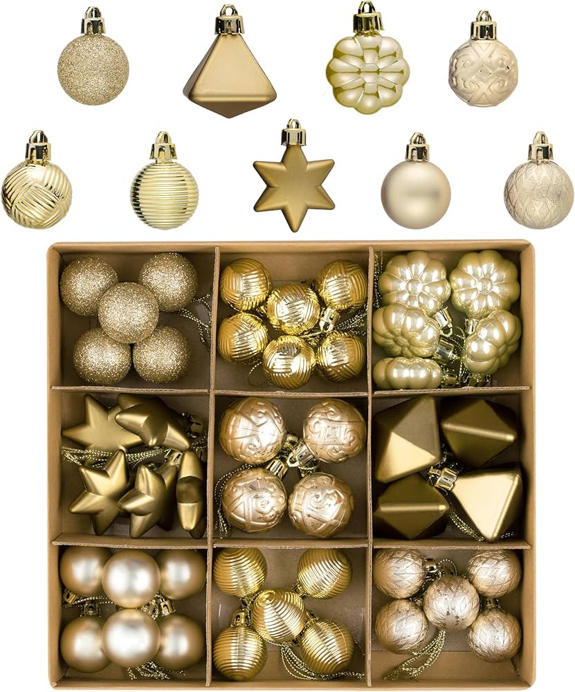 DecorbyHannah 45ct Christmas Ornaments Set, Shatterproof Mini Gold Christmas Ornaments for Tree D... | Amazon (US)
