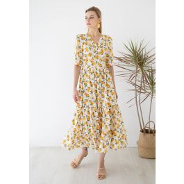 Summer Lemon Print Frilling Wrapped Dress | Chicwish