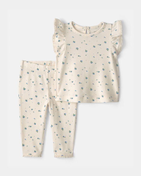 Baby Girl 2-Piece Blueberry Short-Sleeve Top & Pant Set - Ivory | Carter's | Carter's Inc