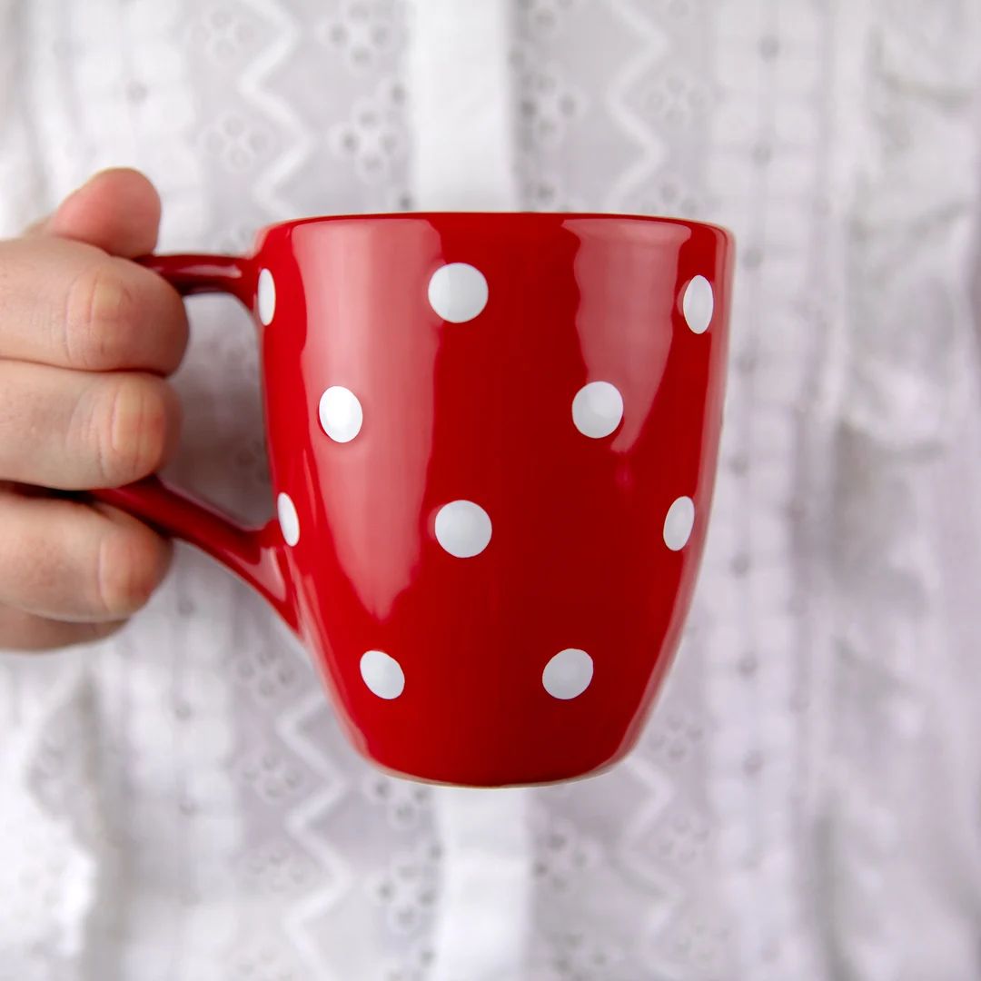 Cute Mug | Ceramic Coffee Mug | Red and White Polka Dot Stoneware Coffee Mug, Handmade Pottery Un... | Etsy (US)
