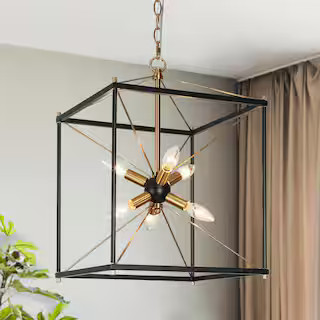 Zevni 14 in. 6-Light Classic Black Cage Chandelier, Brass Sputnik Chandelier for Dining Room, Mod... | The Home Depot