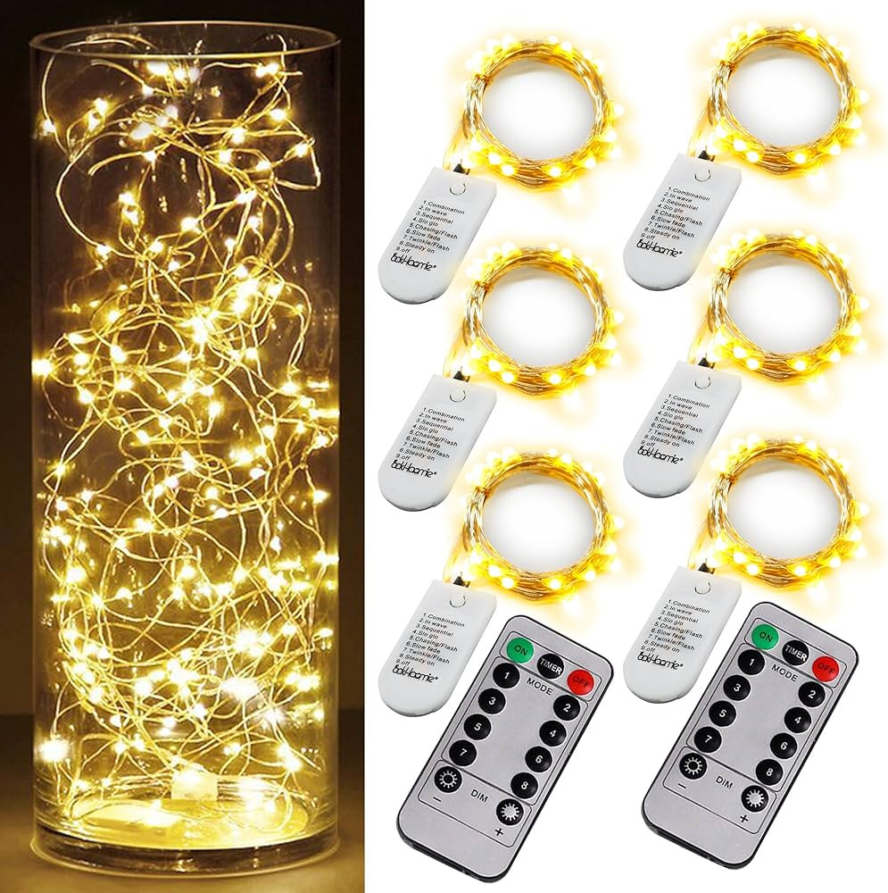 OakHaomie 6PCS Fairy String Warm White Changing Twinkle Lights with 2pcs Remote,6.5ft 20 LEDs Sil... | Amazon (US)