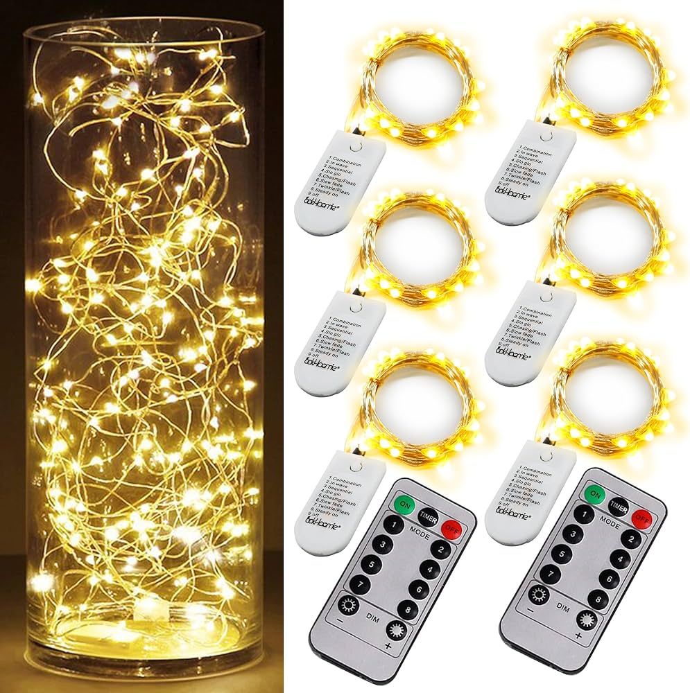 OakHaomie 6PCS Fairy String Warm White Changing Twinkle Lights with 2pcs Remote,6.5ft 20 LEDs Sil... | Amazon (US)