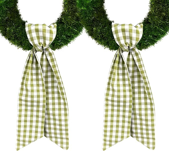 2 Pieces Easter Wreath Sash for Front Door, Green Burlap Sash Check Plaid Wreath Accessories for ... | Amazon (US)