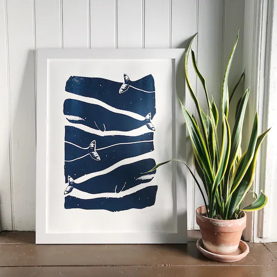 Hand Printed Wall Art Ready to Frame Whale Print 18x24 | Etsy | Etsy (US)