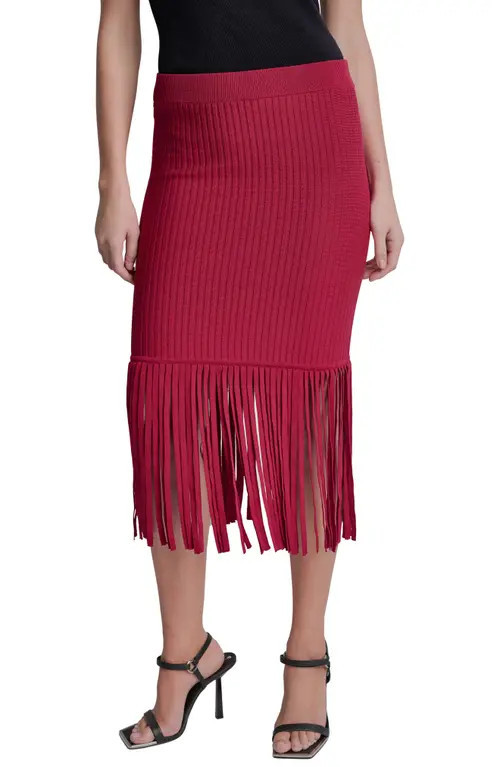 DKNY Fringe Rib Midi Skirt in Rhythm Red at Nordstrom, Size Large | Nordstrom