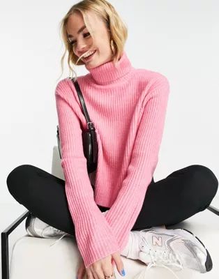 ASOS DESIGN boxy sweater with high neck in pink | ASOS (Global)