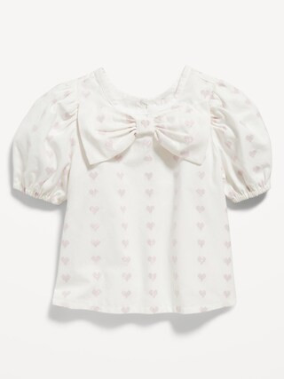 Puff-Sleeve Heart-Print Bow Top for Toddler Girls | Old Navy (US)