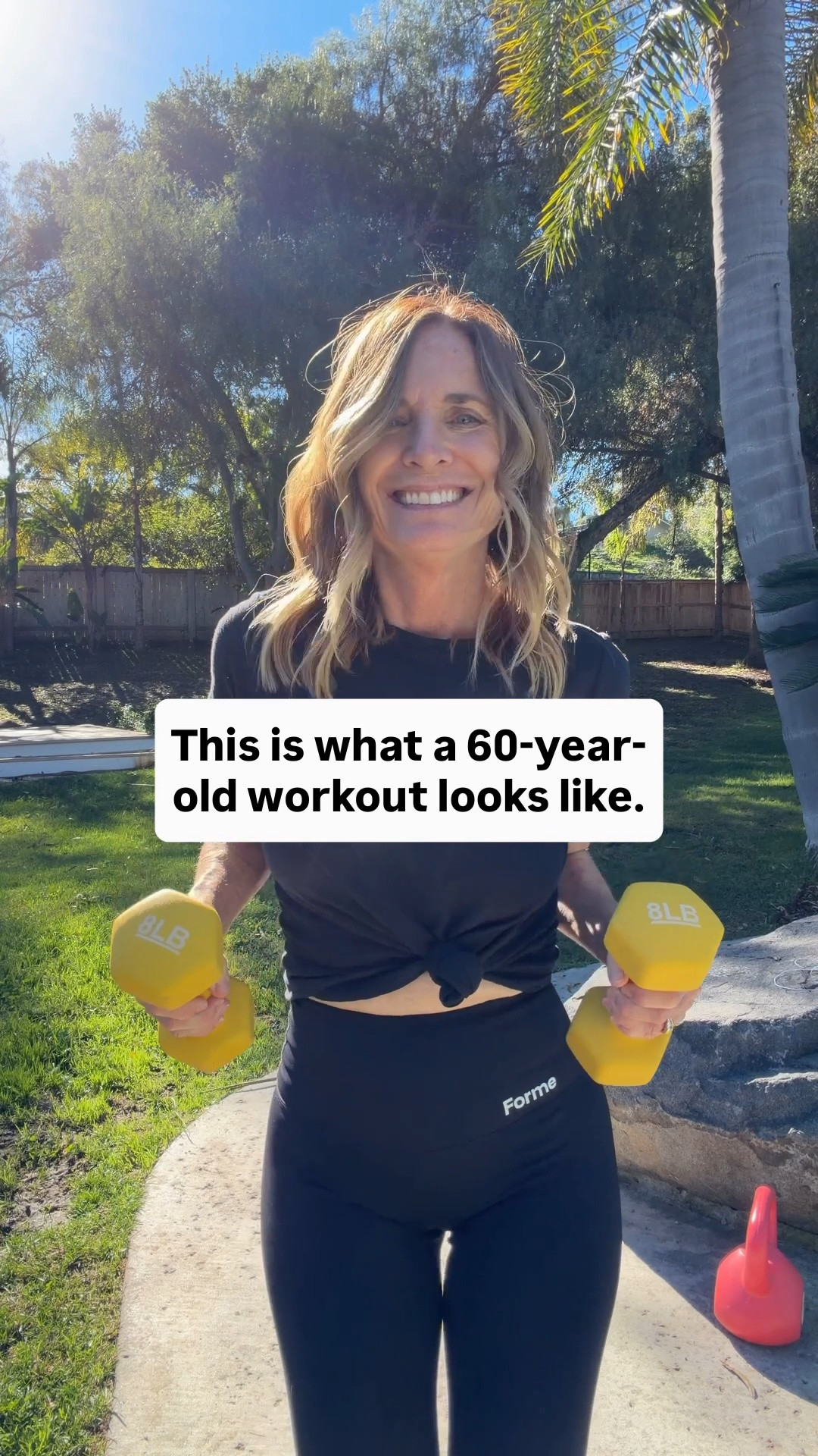 This is what a 60-year-old workout looks like. 💪🏼

Weights, kettlebells, and definitely not perfection. 😂

For all my over 50 ladies… strength training is SO important, especially as we get older. Building muscle isn’t just about how we look. It helps keep our bones strong, our bodies strong, and keeps us doing all the things we love.

You don’t have to do the perfect workout. You just have to START.🤍

Who’s lifting with me?! 💪🏼
@forme

#LTKfitnessgoals #LTKOver40 #LTKselfcare